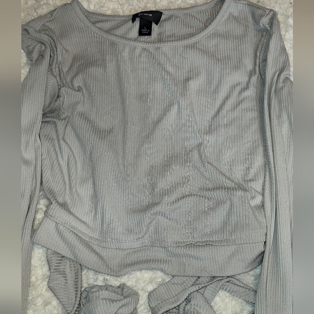 Bwear Light Gray Ribbed Long Sleeve Top